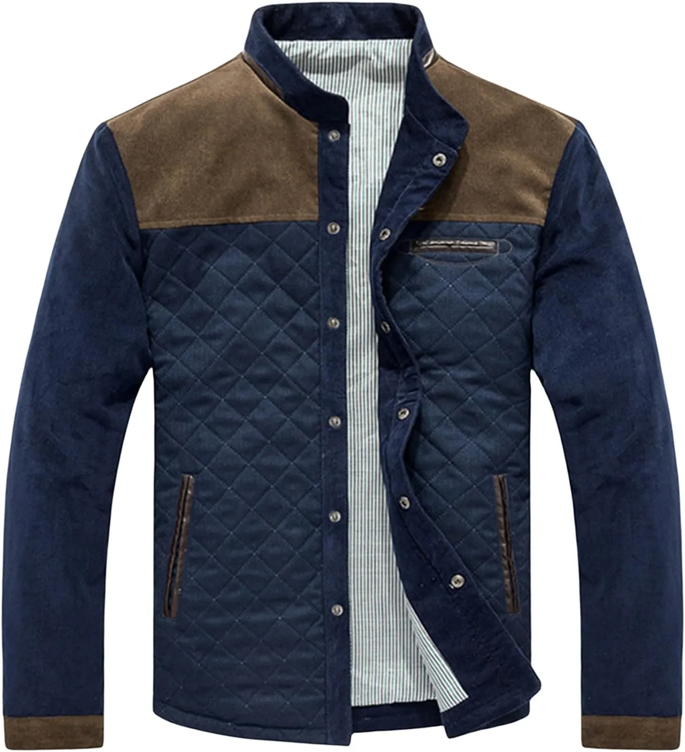 Mens Diamond Quilted Jacket Puffer Down Jacket Men Lightweight Business Casual Button Down Warm Padded Coats Outerwear