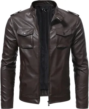 Mens Faux Leather Jacket, Faux Bomber Jacket Men Motorcycle Lapel Asymmetric Zip-Up Blet Slim Fit Biker Jacket Coat