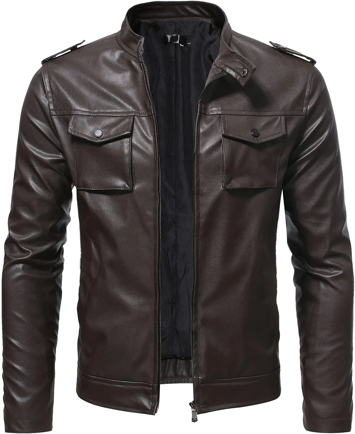 Mens Faux Leather Jacket, Faux Bomber Jacket Men Motorcycle Lapel Asymmetric Zip-Up Blet Slim Fit Biker Jacket Coat
