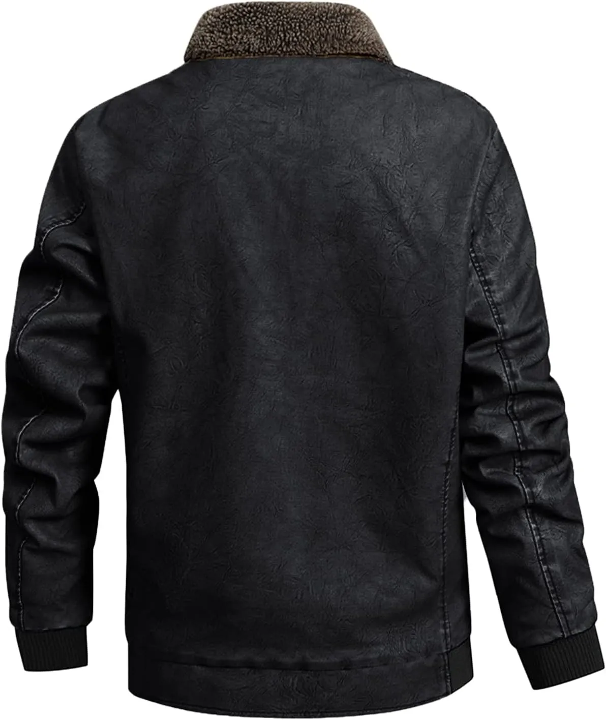 Mens Faux Leather Jacket, Mens Fall/Winter Thickening Coat Long Sleeve Zip Up Outwear Sports Lightweight Parka Jacket