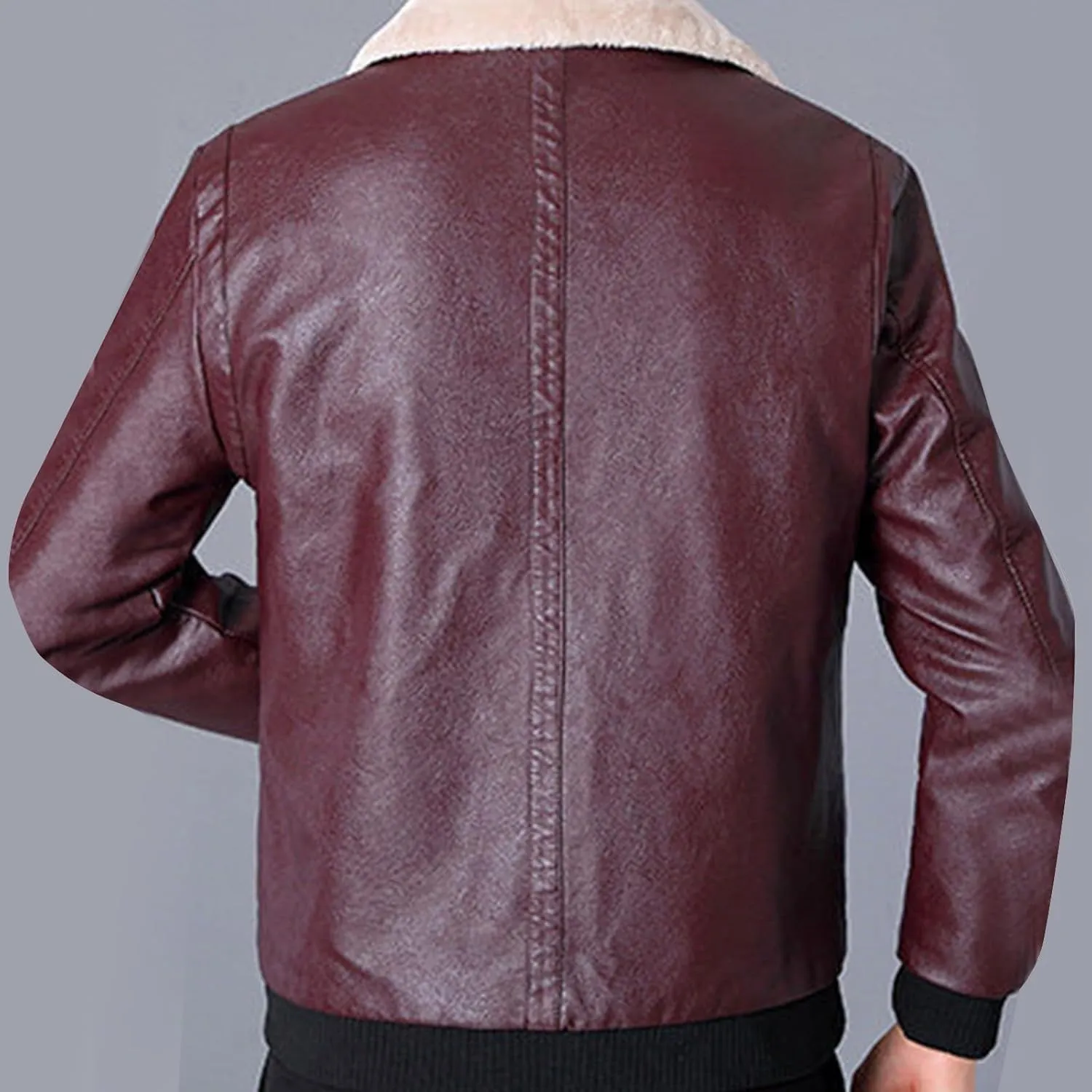 Mens Faux Leather Jackets Sherpa Lined Bomber Jacket Full Zip Winter Coats Windproof Aviator Jacket Vintage Outerwear