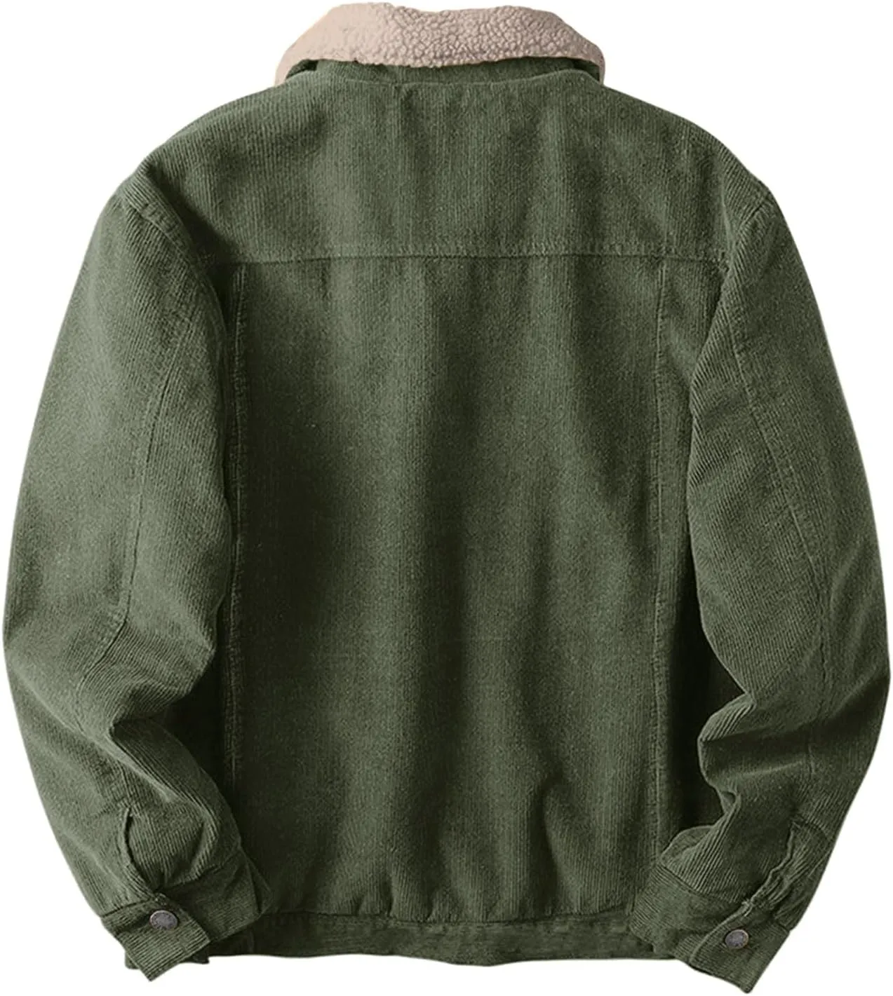 Men's Fleece Corduroy Jackets Snap Button Down Winter Cargo Coats Pockets Retro Warm Lapel Plush Fuzzy Sherpa Jacket