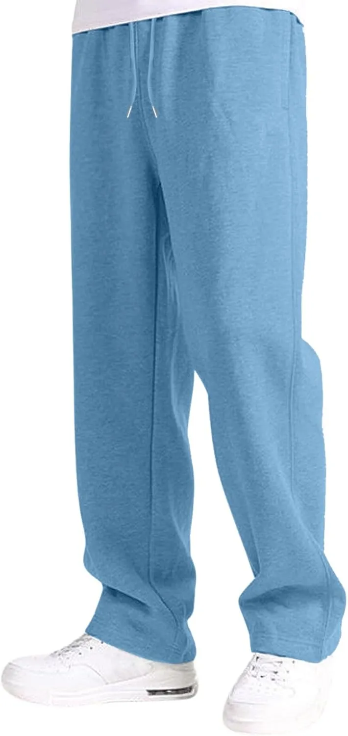 Mens Fleece Lined Joggers Pants Wide Leg Sweatpants Baggy Workout Pants Elastic Waist Cargo Pants Warm Running Pants