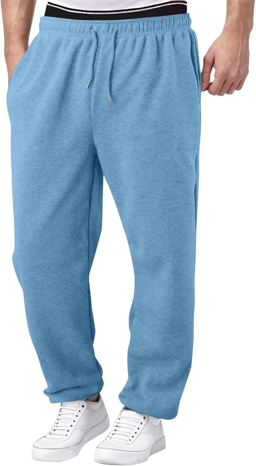 Mens Fleece Lined Joggers Pants Wide Leg Sweatpants Baggy Workout Pants Elastic Waist Cargo Pants Warm Running Pants