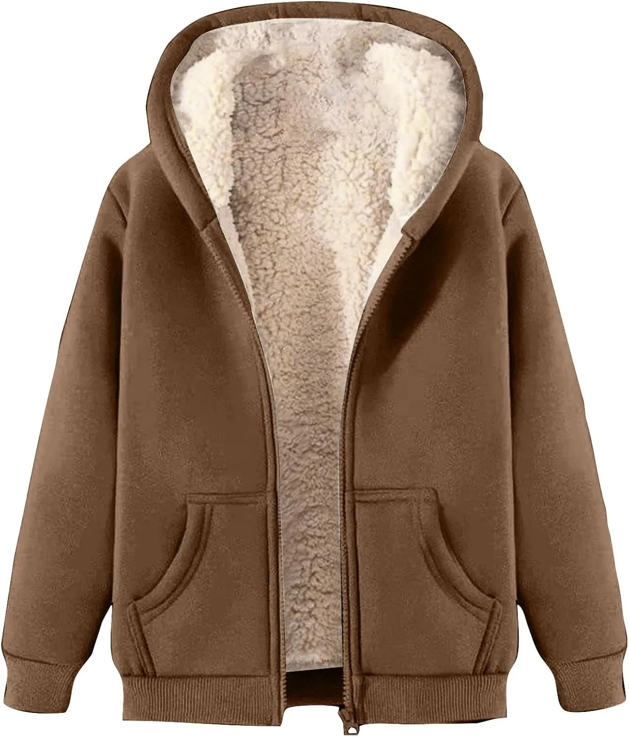 Mens Fleece Lined Sweatshirts Jackets Casual Thicken Workout Sherpa Coats Winter Warm Plush Full Zip Hoodies Overcoat