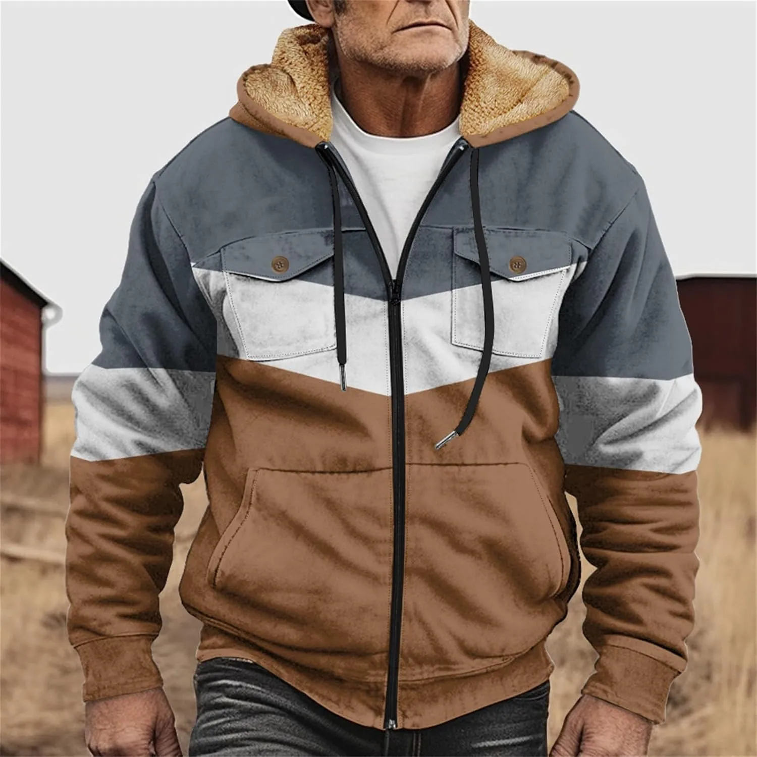 Men's Fleece Sweatshirts Jackets Plush Warm Fuzzy Winter Hoodies Workout Loose Fit Outdoor Thermal Cargo Sherpa Coats