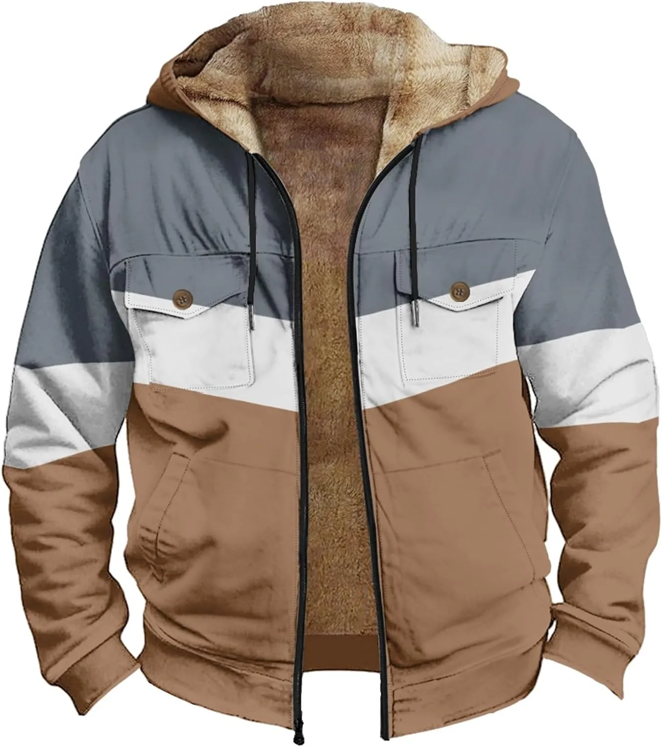 Men's Fleece Sweatshirts Jackets Plush Warm Fuzzy Winter Hoodies Workout Loose Fit Outdoor Thermal Cargo Sherpa Coats