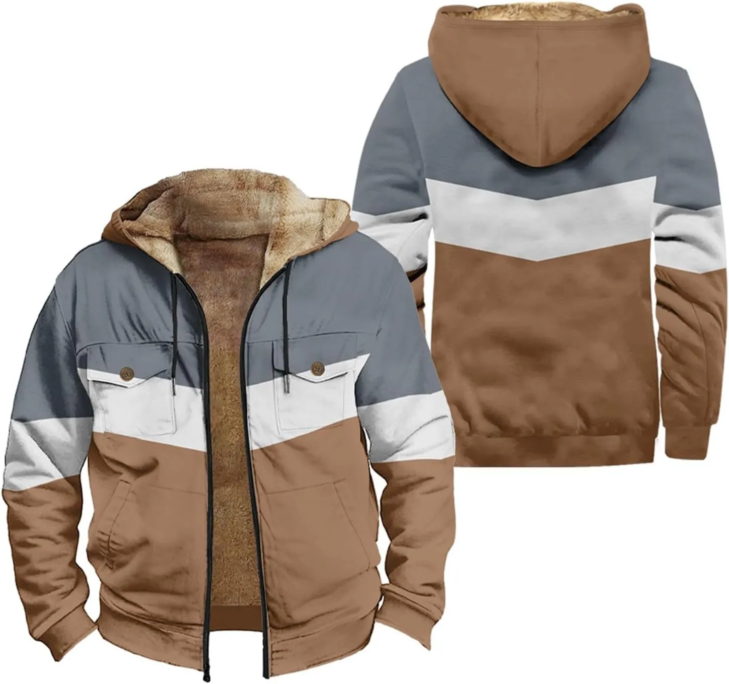 Men's Fleece Sweatshirts Jackets Plush Warm Fuzzy Winter Hoodies Workout Loose Fit Outdoor Thermal Cargo Sherpa Coats
