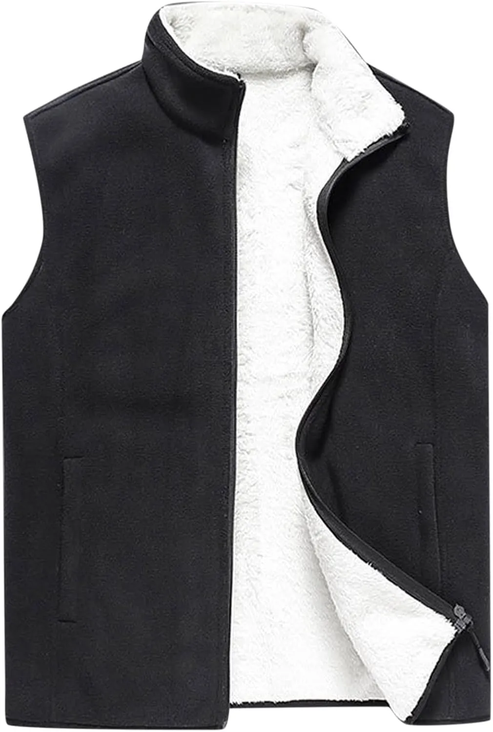 Men's Full-Zip Polar Fleece Vest Lightweight Warm Casual Sleeveless Jacket Fall & Winter Stand Collar Warm Outerwear