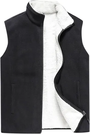 Men's Full-Zip Polar Fleece Vest Lightweight Warm Casual Sleeveless Jacket Fall & Winter Stand Collar Warm Outerwear