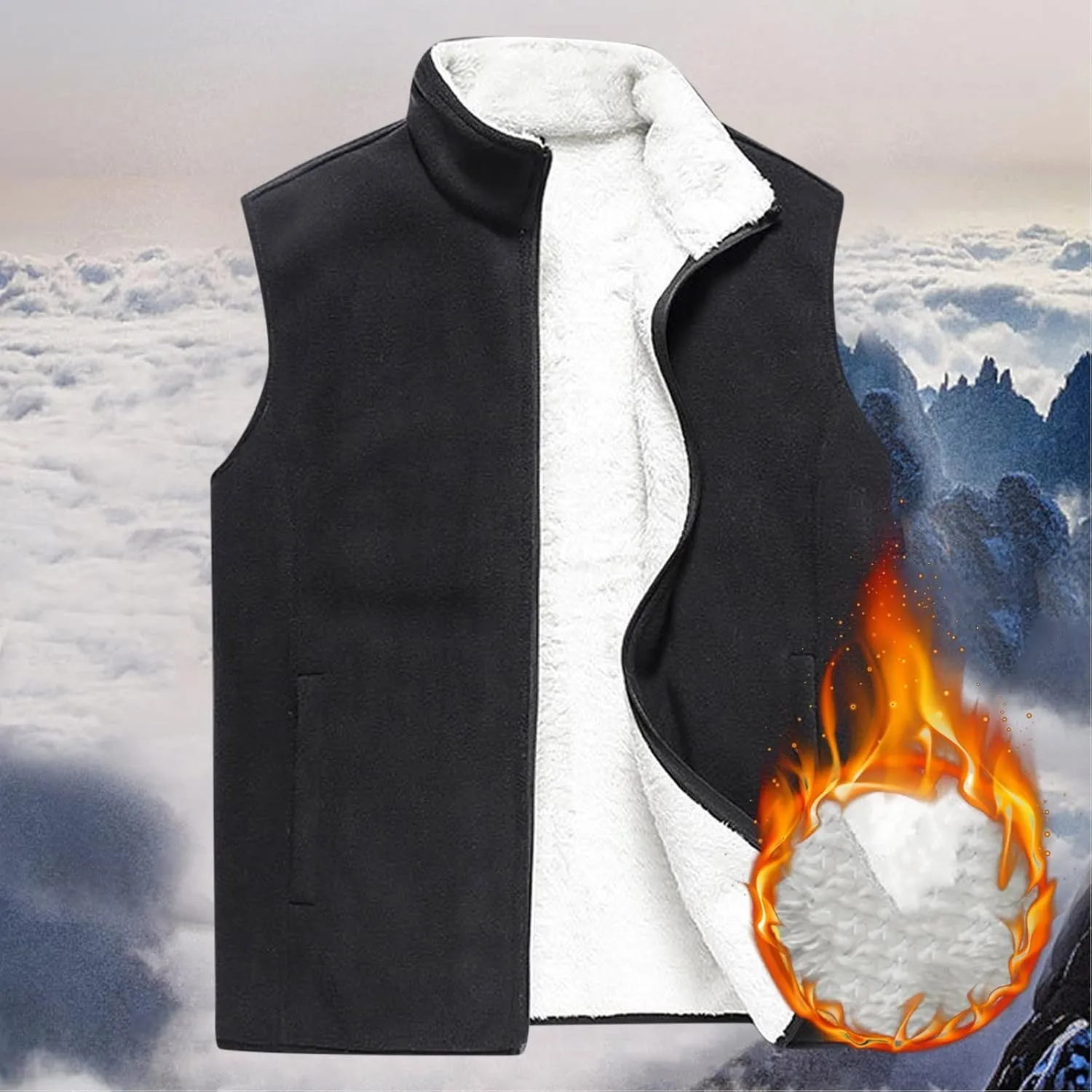Men's Full-Zip Polar Fleece Vest Lightweight Warm Casual Sleeveless Jacket Fall & Winter Stand Collar Warm Outerwear