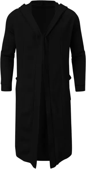 Mens Hooded Cardigans Open Front Asymmetric Hem Coats Loose Shawl Collar Drape Cape Overcoat with Pockets Fall Winter