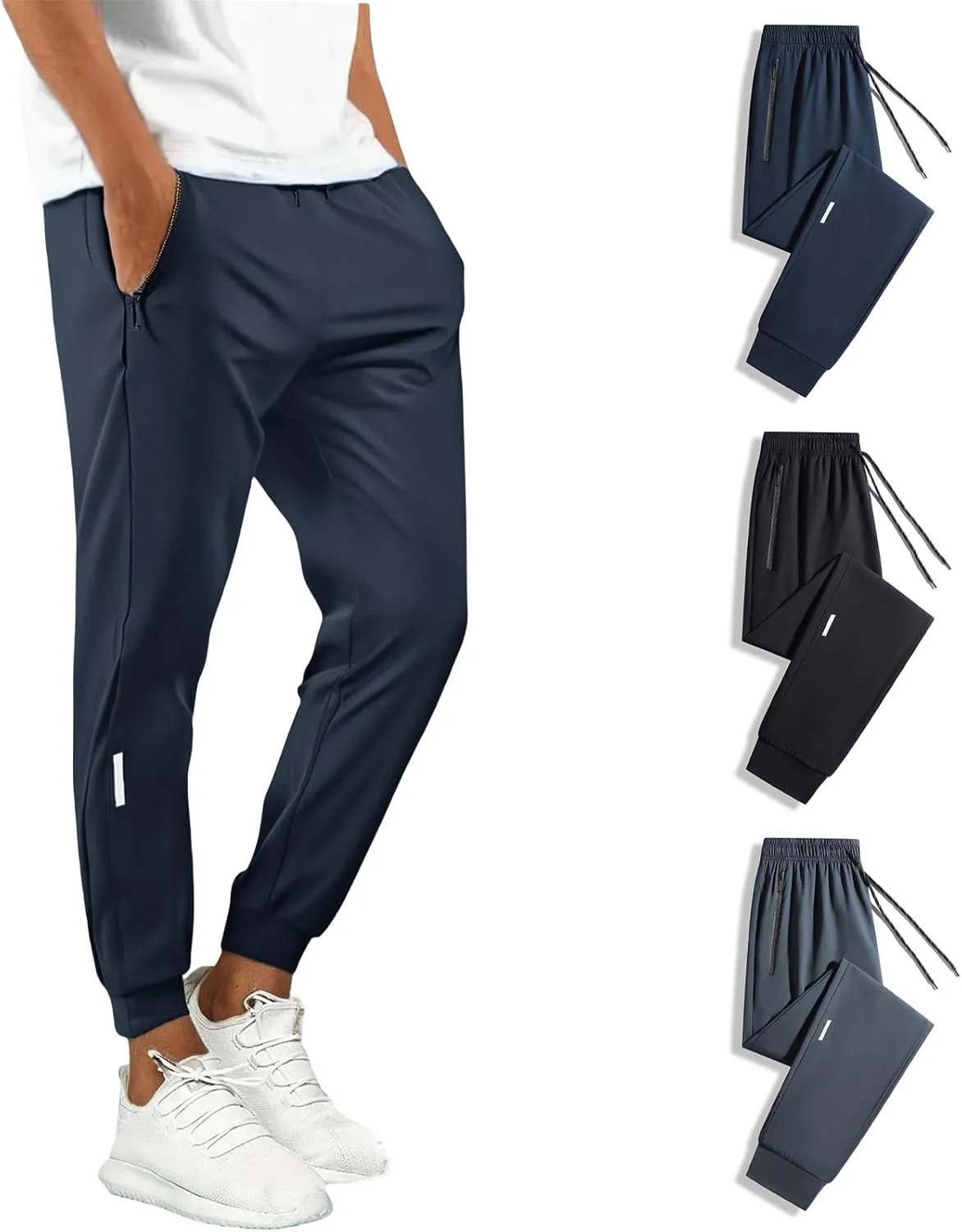 Men's Joggers Pants Lightweight Quick Dry Athletic Sweatpants Stretch Drawstring Tapered Pants with Zipper Pockets