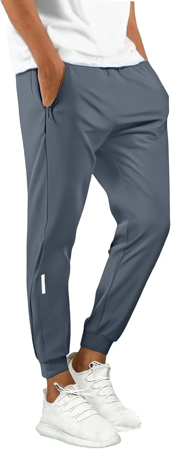 Men's Joggers Pants Lightweight Quick Dry Athletic Sweatpants Stretch Drawstring Tapered Pants with Zipper Pockets