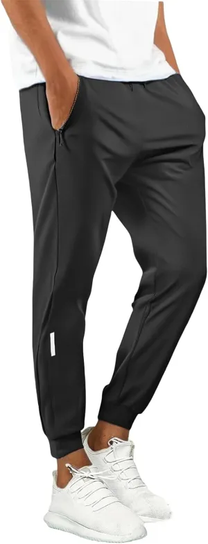 Men's Joggers Pants Lightweight Quick Dry Athletic Sweatpants Stretch Drawstring Tapered Pants with Zipper Pockets