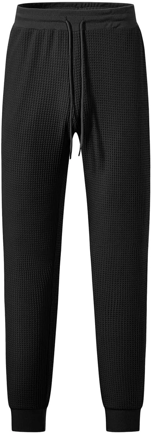 Men's Joggers Sweatpants Waffle Elastic Waist Drawstring Tapered Trousers Slim Fit Workout Running Athletic Pants