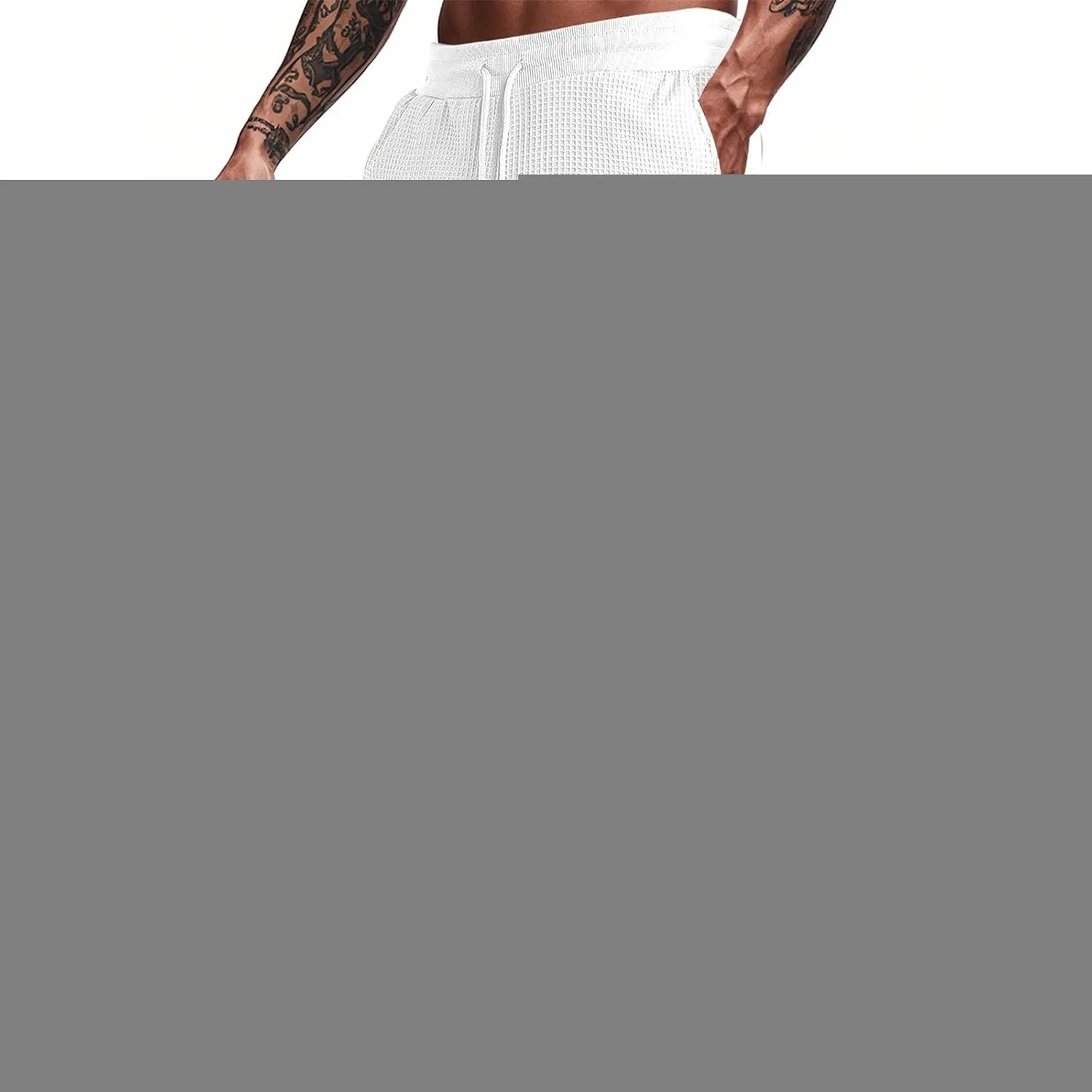 Men's Joggers Sweatpants Waffle Elastic Waist Drawstring Tapered Trousers Slim Fit Workout Running Athletic Pants