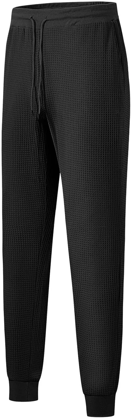 Men's Joggers Sweatpants Waffle Elastic Waist Drawstring Tapered Trousers Slim Fit Workout Running Athletic Pants