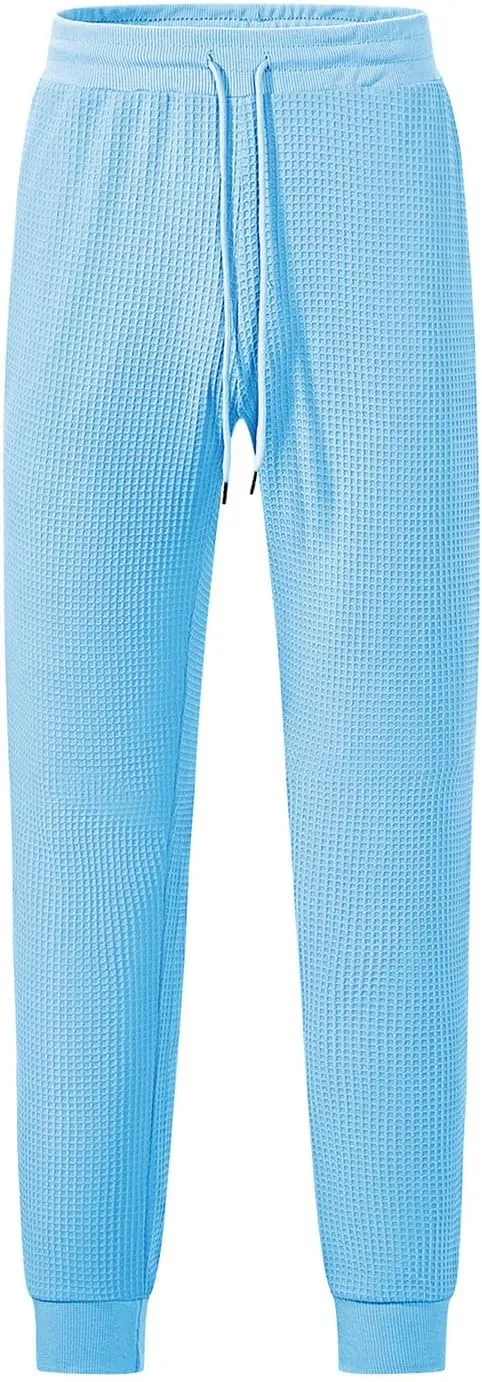 Men's Joggers Sweatpants Waffle Elastic Waist Drawstring Tapered Trousers Slim Fit Workout Running Athletic Pants