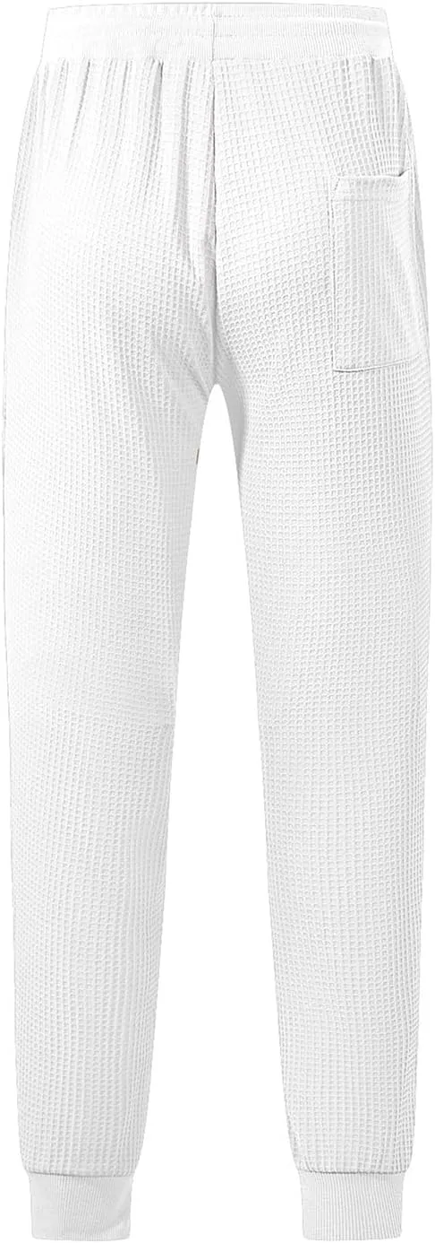 Men's Joggers Sweatpants Waffle Elastic Waist Drawstring Tapered Trousers Slim Fit Workout Running Athletic Pants