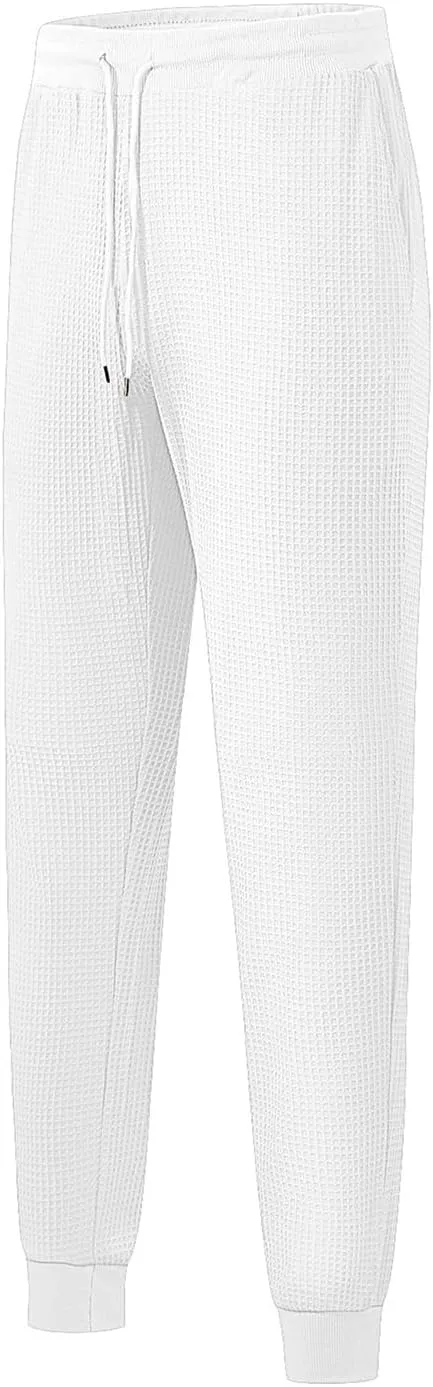 Men's Joggers Sweatpants Waffle Elastic Waist Drawstring Tapered Trousers Slim Fit Workout Running Athletic Pants