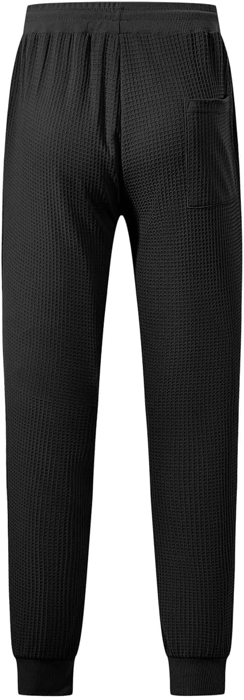 Men's Joggers Sweatpants Waffle Elastic Waist Drawstring Tapered Trousers Slim Fit Workout Running Athletic Pants