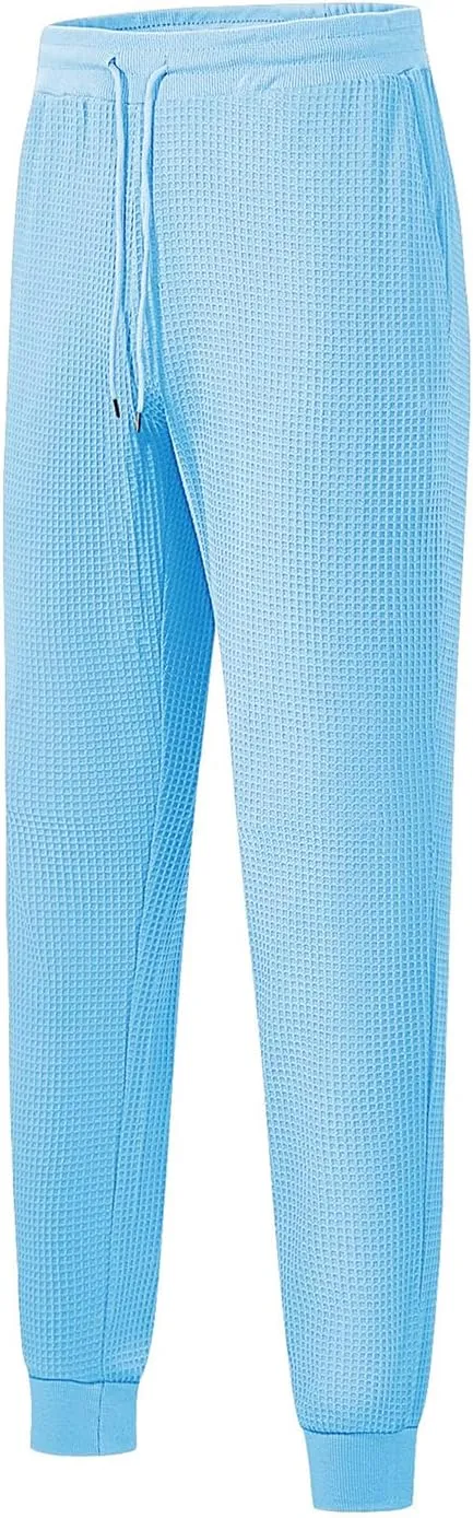 Men's Joggers Sweatpants Waffle Elastic Waist Drawstring Tapered Trousers Slim Fit Workout Running Athletic Pants