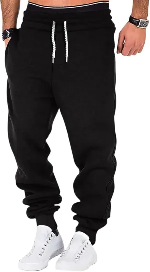 Mens Jogging Pants Baggy Casual Solid Color Sweatpants Stretch Elastic Waist Drawstring Sport Pants with Pockets