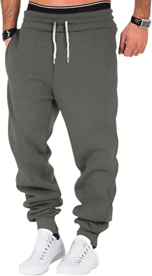 Mens Jogging Pants Baggy Casual Solid Color Sweatpants Stretch Elastic Waist Drawstring Sport Pants with Pockets