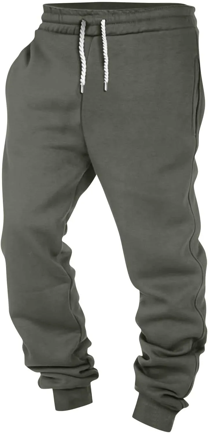 Mens Jogging Pants Baggy Casual Solid Color Sweatpants Stretch Elastic Waist Drawstring Sport Pants with Pockets