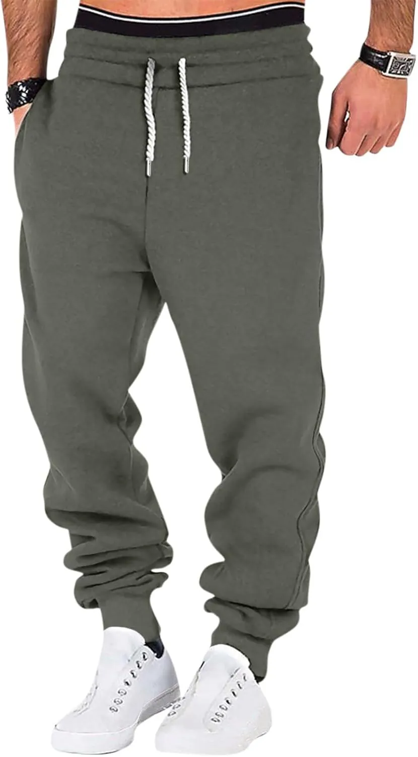 Mens Jogging Pants Baggy Casual Solid Color Sweatpants Stretch Elastic Waist Drawstring Sport Pants with Pockets