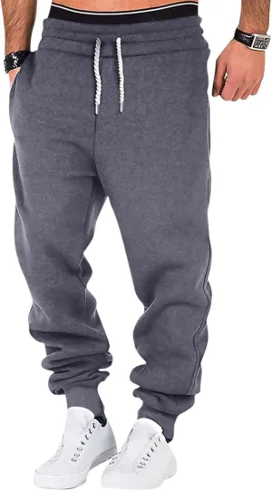 Mens Jogging Pants Baggy Casual Solid Color Sweatpants Stretch Elastic Waist Drawstring Sport Pants with Pockets