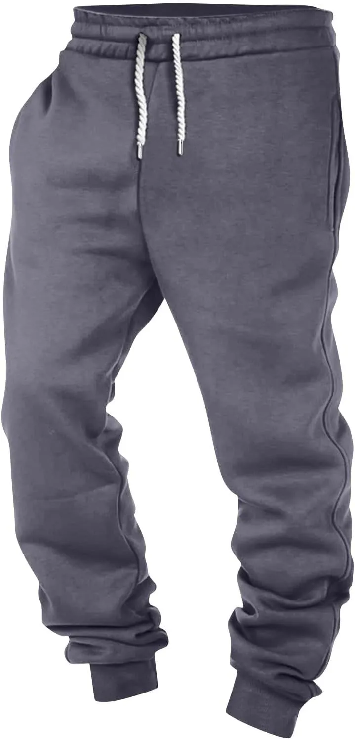 Mens Jogging Pants Baggy Casual Solid Color Sweatpants Stretch Elastic Waist Drawstring Sport Pants with Pockets