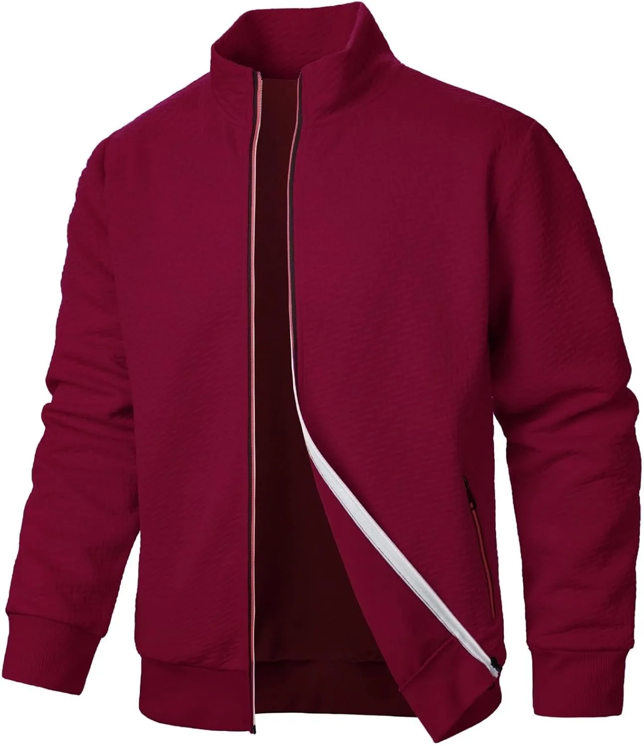 Men's Lightweight Varsity Jacket Casual Baseball Bomber Jackets Fashion Textured Zip Up Coats Sportswear with Pockets