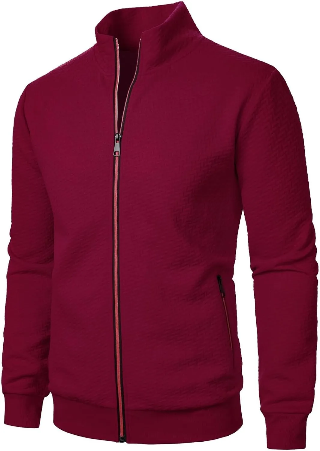 Men's Lightweight Varsity Jacket Casual Baseball Bomber Jackets Fashion Textured Zip Up Coats Sportswear with Pockets