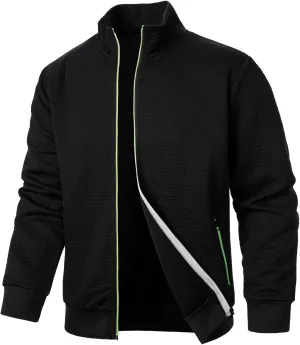 Men's Lightweight Varsity Jacket Casual Baseball Bomber Jackets Fashion Textured Zip Up Coats Sportswear with Pockets