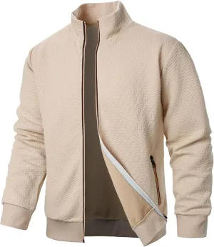 Men's Lightweight Varsity Jacket Casual Baseball Bomber Jackets Fashion Textured Zip Up Coats Sportswear with Pockets