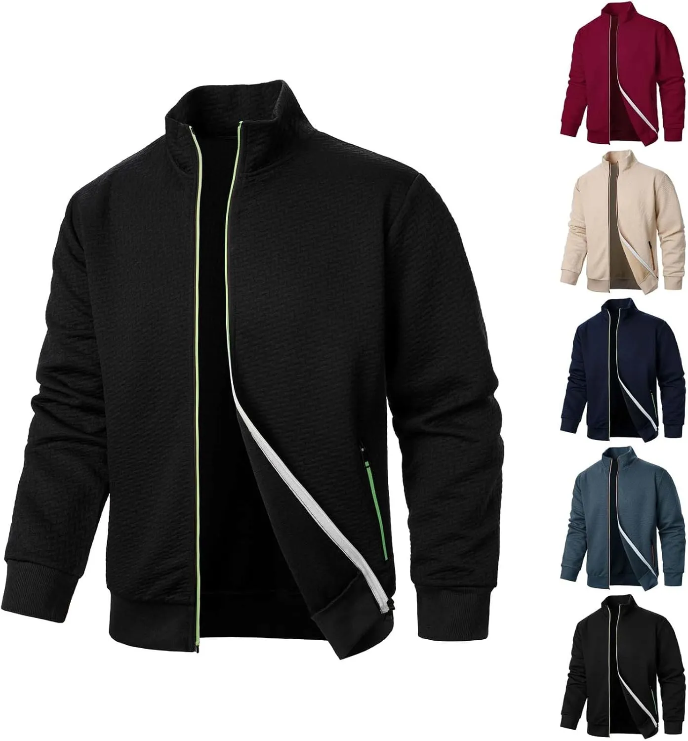 Men's Lightweight Varsity Jacket Casual Baseball Bomber Jackets Fashion Textured Zip Up Coats Sportswear with Pockets