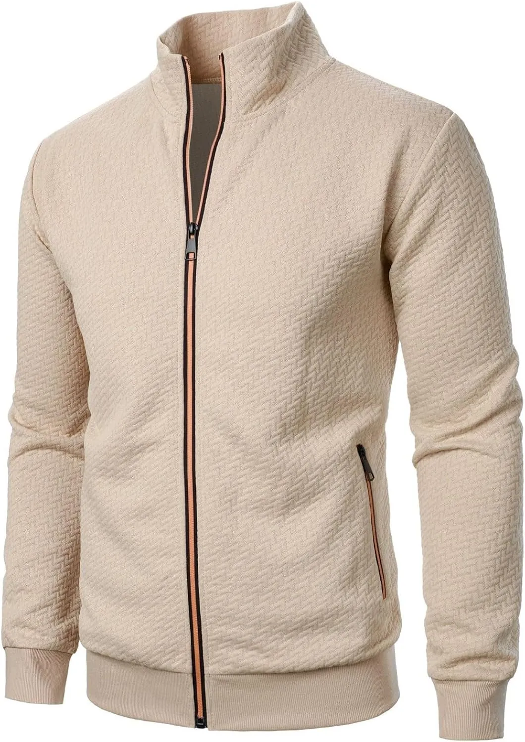 Men's Lightweight Varsity Jacket Casual Baseball Bomber Jackets Fashion Textured Zip Up Coats Sportswear with Pockets