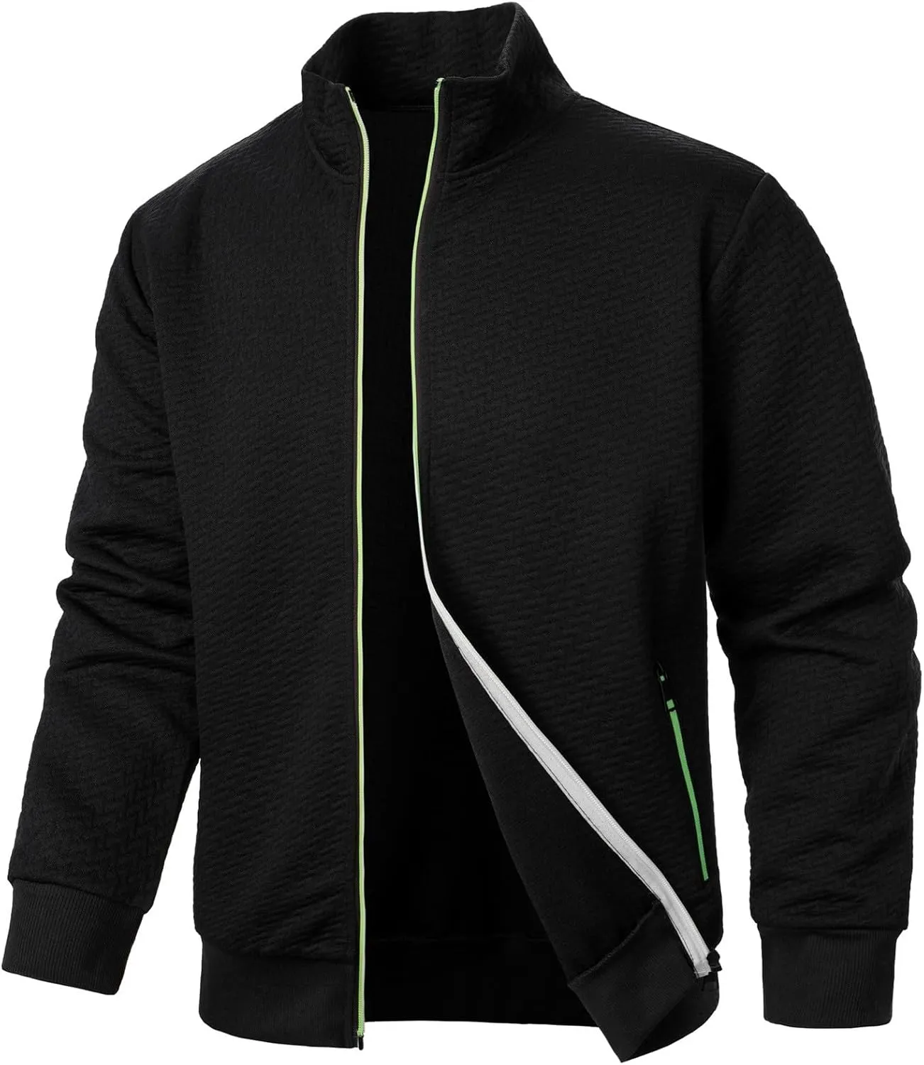 Men's Lightweight Varsity Jacket Casual Baseball Bomber Jackets Fashion Textured Zip Up Coats Sportswear with Pockets
