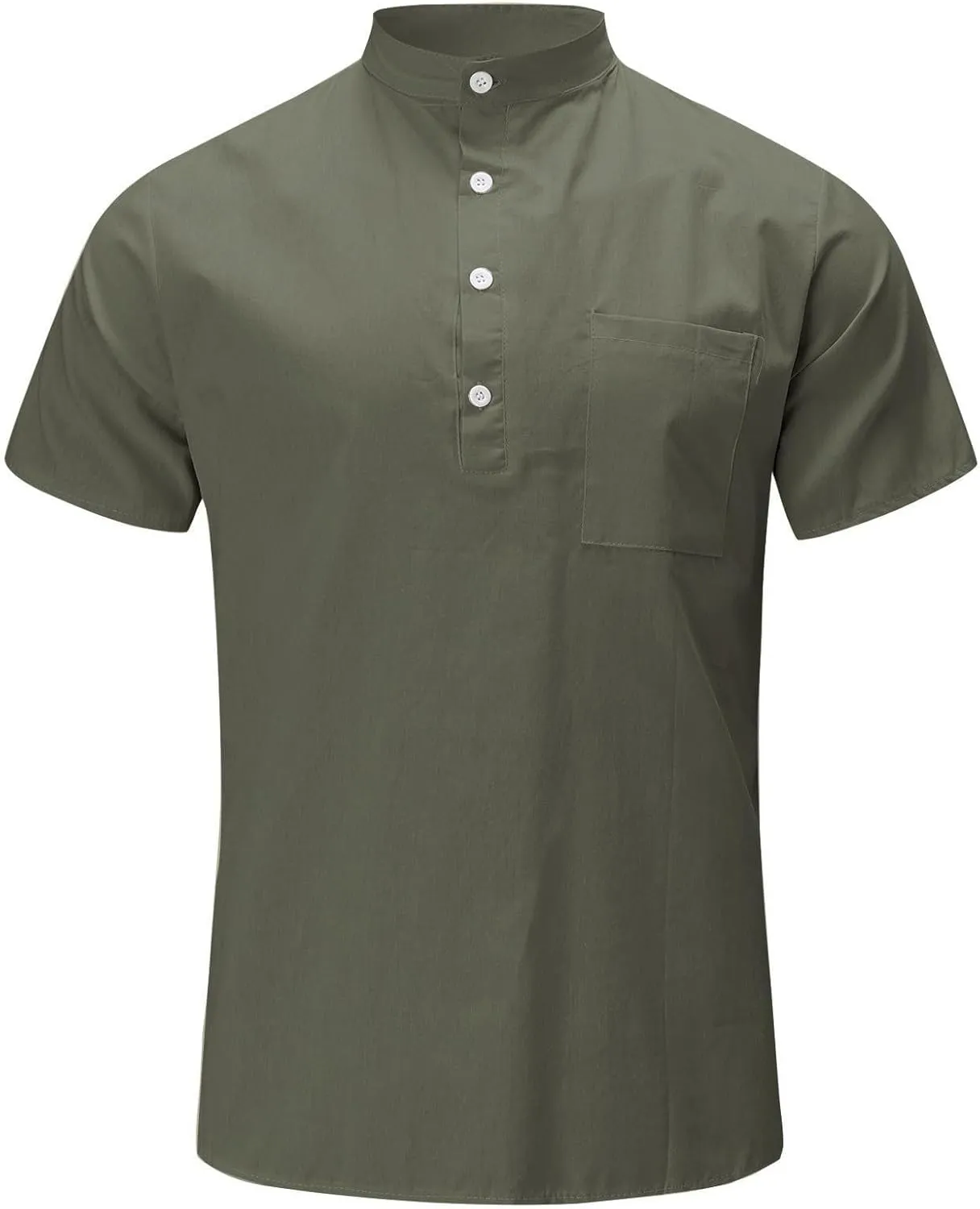 Men's Linen Shirts V Neck Button Short Sleeve Henley Shirt Vintage Wash Cotton Lightweight Loose Summer Beach Tees