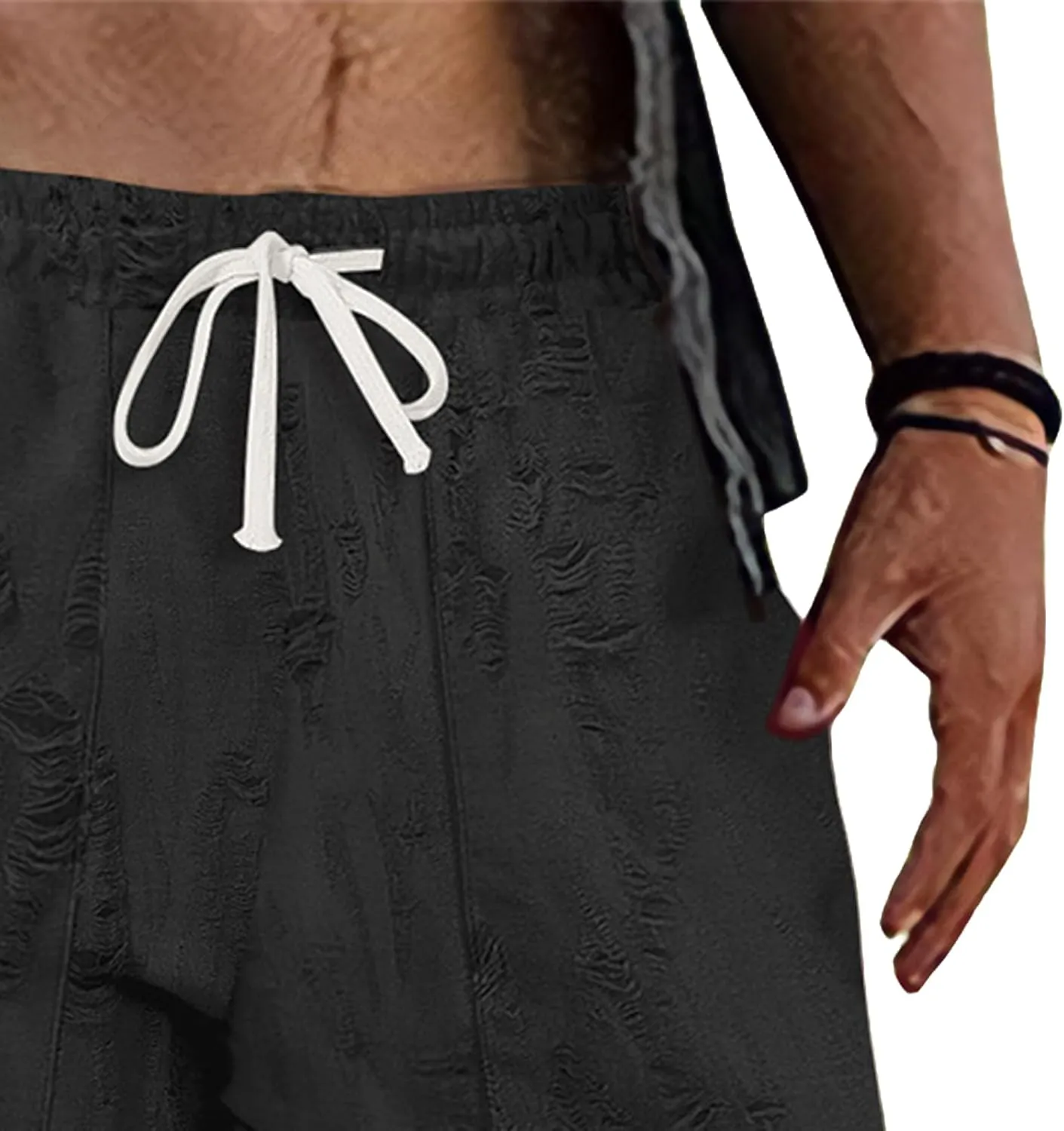 Mens Lounge Linen Pants Elastic Waist Drawstring Baggy Casual Trousers Lightweight Summer Beach Slacks Straight Pants
