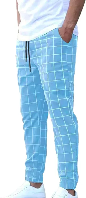 Men's Plaid Suit Pants Fashion Lace up Elastic Waist Dressy Casual Business Office Work Pencil Trouser Sweatpant