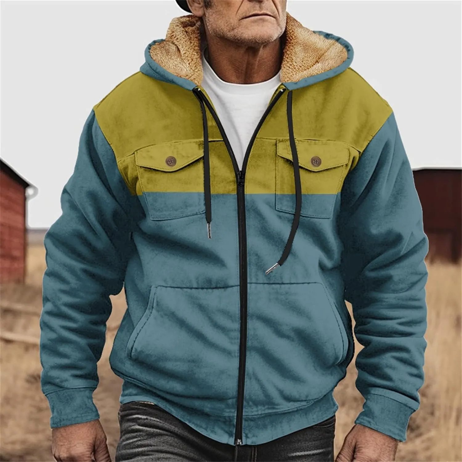 Mens Sherpa Fleece Lined Jackets Warm Winter Padded Plush Hoodies Sweatshirts Fuzzy Cargo Tatical Coats With Pockets