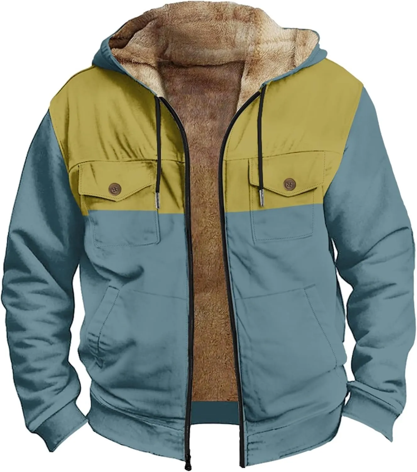 Mens Sherpa Fleece Lined Jackets Warm Winter Padded Plush Hoodies Sweatshirts Fuzzy Cargo Tatical Coats With Pockets
