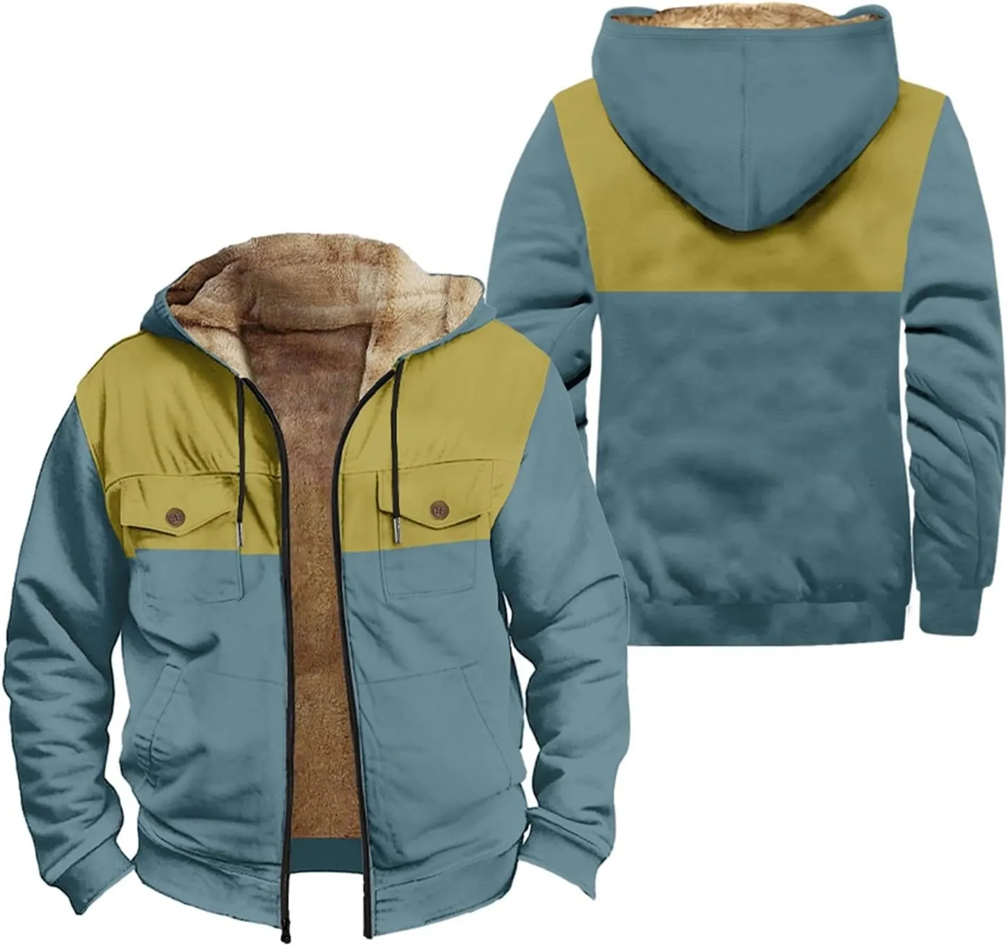 Mens Sherpa Fleece Lined Jackets Warm Winter Padded Plush Hoodies Sweatshirts Fuzzy Cargo Tatical Coats With Pockets