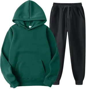 Mens Sweatsuits Two Hooded Pocket Pullover Sweater Pants Set Suits Men's Warm Up Suits Mens Velvet Top Black Track