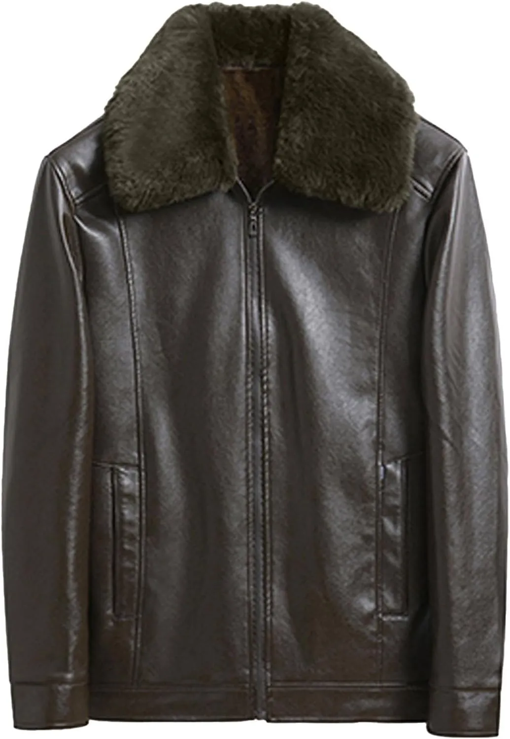 Men's Thickened Motorcycle Coat Fleecel Lined Lapel Winter Warm Bomber Jackets Faux Leather Sherpa Turcker Coats
