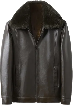Men's Thickened Motorcycle Coat Fleecel Lined Lapel Winter Warm Bomber Jackets Faux Leather Sherpa Turcker Coats