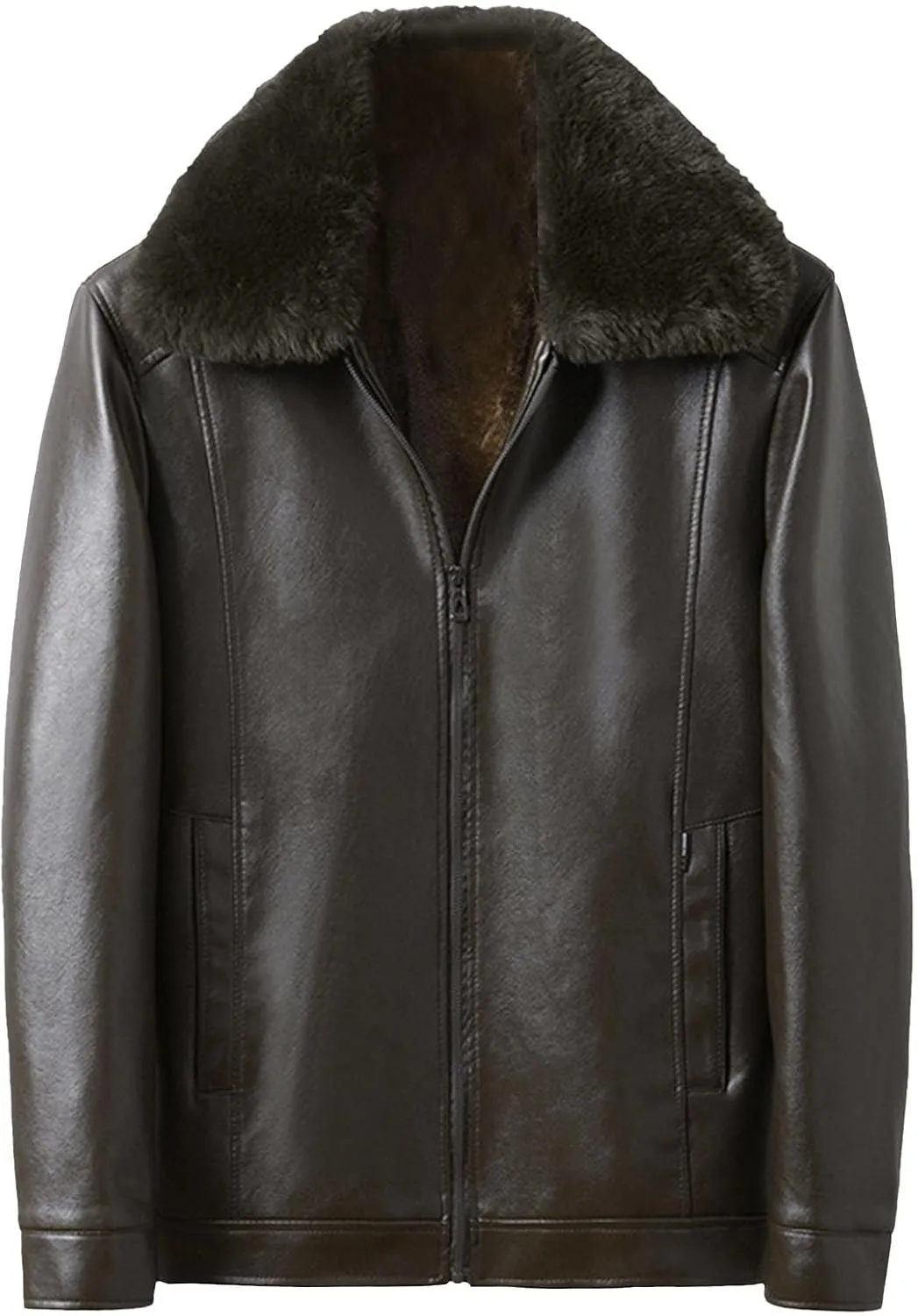 Men's Thickened Motorcycle Coat Fleecel Lined Lapel Winter Warm Bomber Jackets Faux Leather Sherpa Turcker Coats